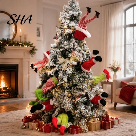Christmas Tree Embellishments Elf Shaking Leg Decoration, Electric Santa Claus Party Props for Xmas Tree, cHalf Body Ormament Accessory