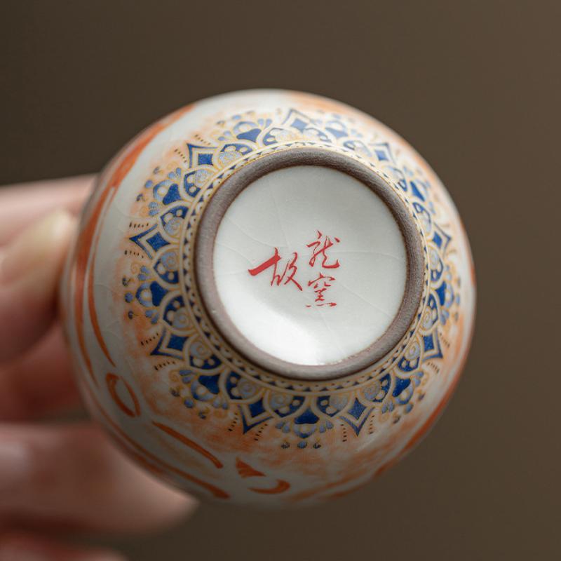2pc/lot Dunhuang Apsaras Ceramic Teacup Imitation Song Ru Kiln Master Cup Small Round Tea Bowl Meditation Cup Kungfu Teaset 50ml