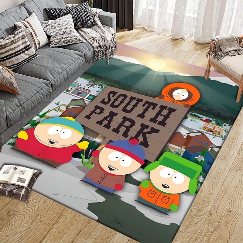 South Park Flannel Printed Carpet, Home Sofa Decoration for Living Room & Bedroom, Non‑Slip Play Flannel Floor Mat for Game Room
