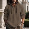Мужская футболка с капюшоном, пуговицами, половинной планкой, регулируемой завязкой, длинным рукавом, однотонная свободная спортивная толстовка