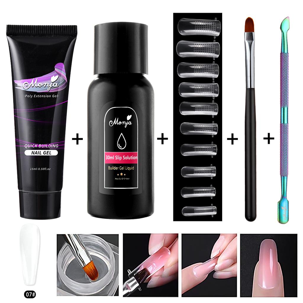 monja 5 шт./компл., накладные ногти, УФ-гель, быстрое наращивание, файлы для форм, кисть, раствор для скольжения, жидкий набор, салон, маникюр «сделай сам», усиленный дизайн, поли-набор инструментов