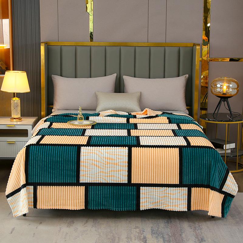 High-quality Milk Velvet Blanket with Geometric Square Print, Suitable for Bed, Travel, and Car Use. Made of Soft and Comfortable Polyester Fabric