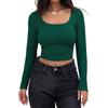 Autumn Slim Fit Square Neck Knit T-shirt Women Solid Long Sleeve Short Tshirts Female Fashion Tops Casual Sexy Tees Blusas 30288