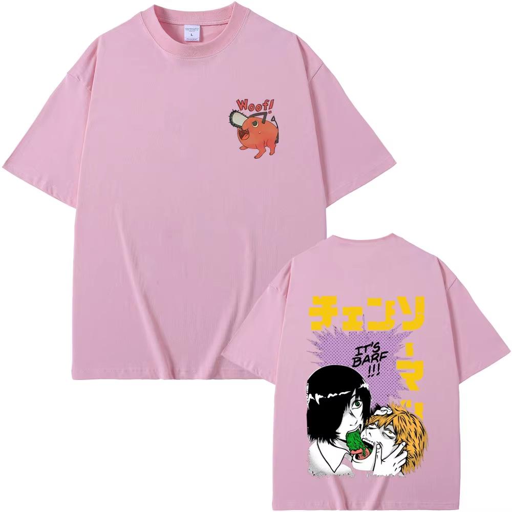 Anime Chainsaw Print T-Shirt, Himeno & Denji, Fun Cartoon Short Sleeve Tee, Unisex, Fashion Loose Street Style Men And Women Comfortable T-shirt