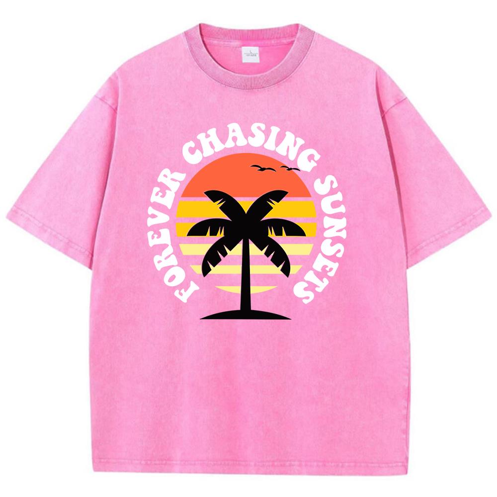 Принт «Вечно в погоне за закатами» Мужские футболки Графичная крутая футболка Высококачественная футболка оверсайз Комфортная мягкая с коротким рукавом