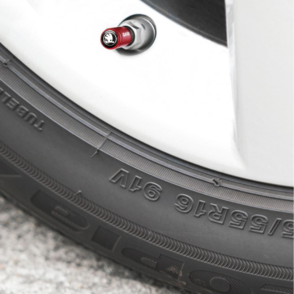 uwhxm4 4Pcs Car Wheel Tire Valve Caps Tyre Stem Covers Decoration Parts Auto Accessories For Skoda Kodiaq Octavia Enyaq Kamiq Scala MK2