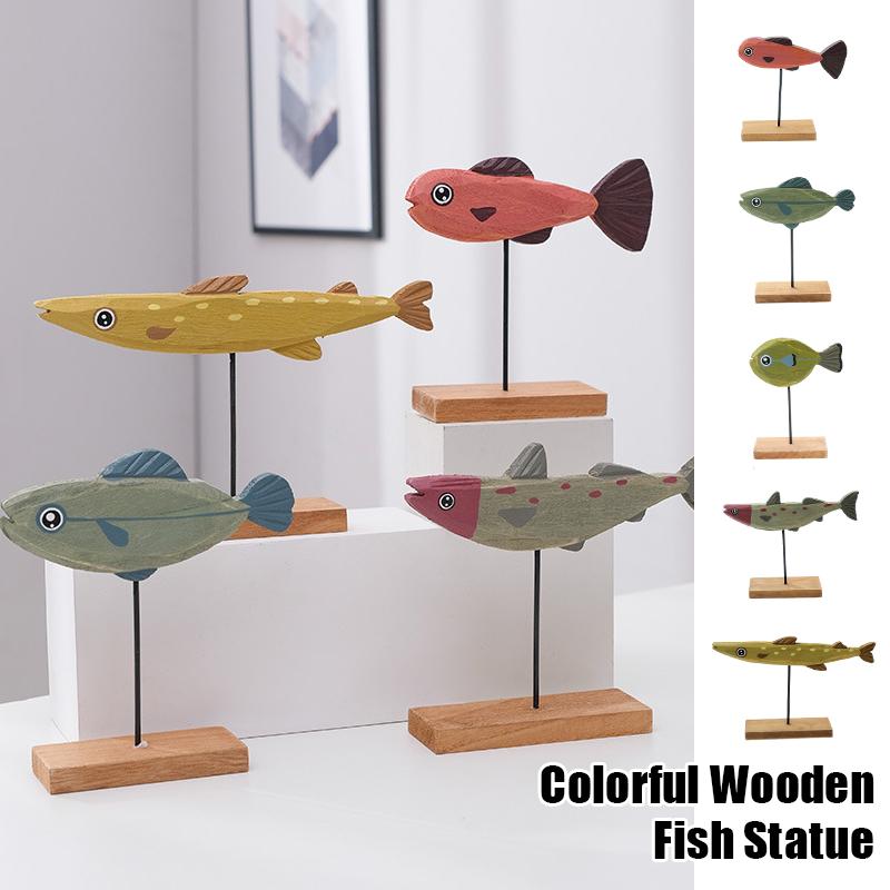Красочные деревянные статуи рыб в средиземноморском скандинавском стиле, скульптуры рыб, украшения, шикарная гостиная, тумба под телевизор, домашний декор, поделки