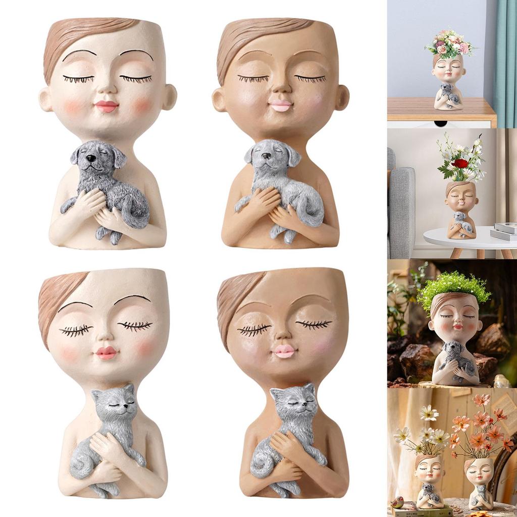 Face Flower Pot with Drainage Hole for Office and Garden Decor Family Women