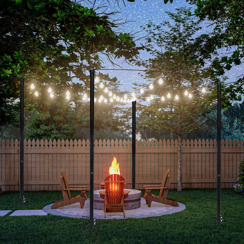 4 Pcs String Light Hook Poles Stakes with Stability 5-Pronged Base Support Bracket Patio Banner Lantern Hanging Stand Poles