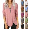 Womens Casual Autumn Zipper Longsleeved Neck Button Tshirt Top