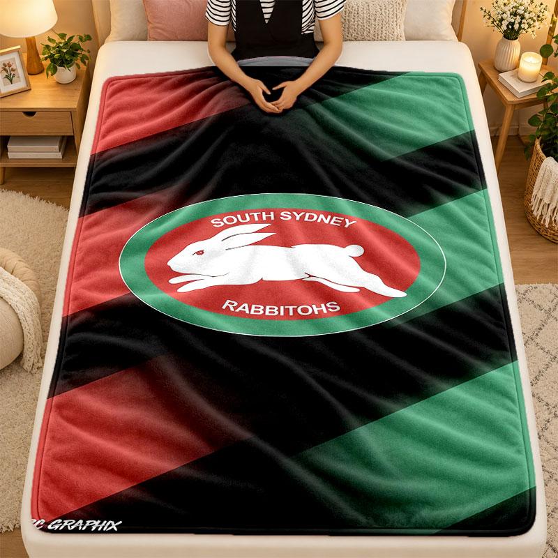 Flannel BlanketSouth Sydney Rabbitohs Warm Soft Throw Blanket for Indoor Sofa Bed Living Room Use