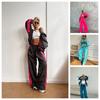 FLARORA Fashion Color-blocking 2 Pcs Sets Woman Long Sleeve Zip Loose Jackets And Straight-leg Pants Outfits Street Tracksuits