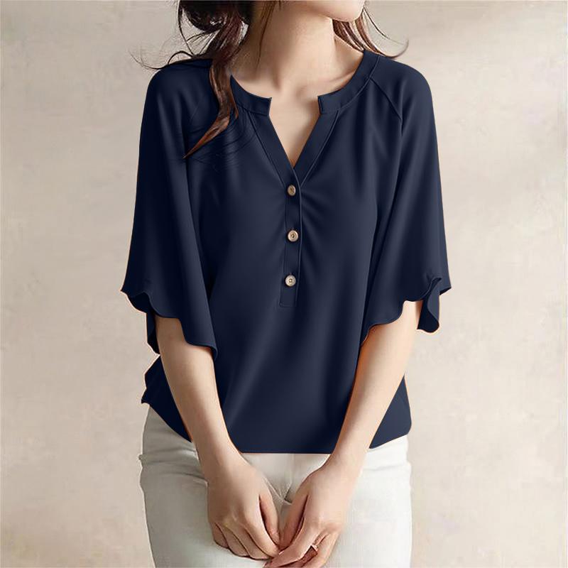 ZANZEA Women Casual Round Neck Solid Color Loose Half Sleeve Blouse