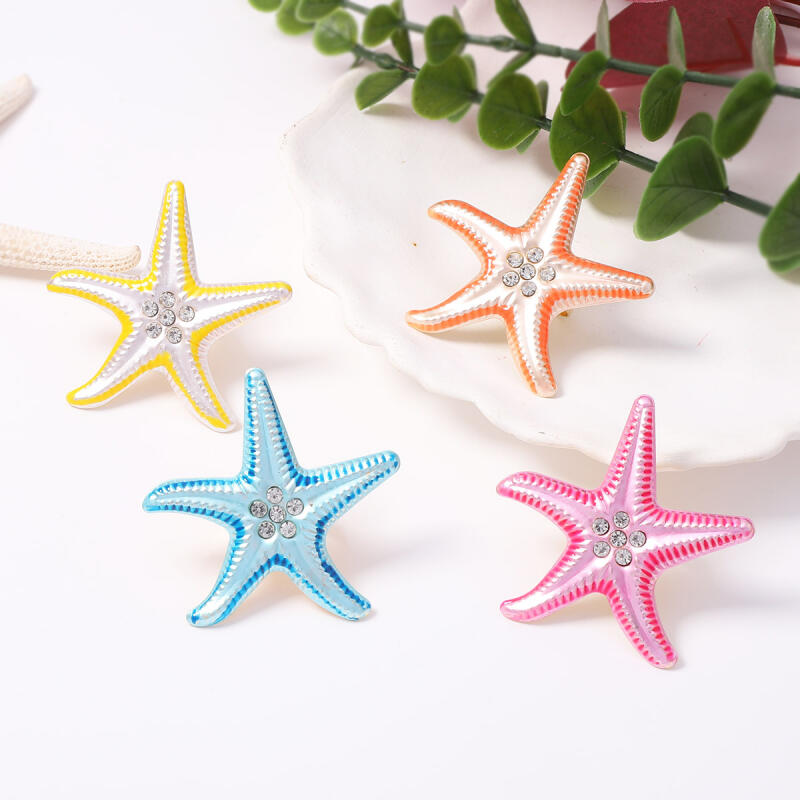 Fashionable Creative Gradient Large Starfish Rings for Women Men Beach Sparking Rhinestone Adjustable Rings Jewelry Accessories