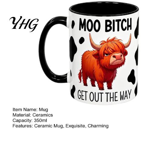 Home And Kitchen Mug Highland Cow Ceramic with Handle, Cute Animal Coffee Cup, Decorative Gift 350ml Capacity, Drinkware for Office Outdoor