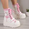 Fashion Comemore Women's Shoes Platform Lolita Boots Woman Wedge Heels Women's Mid Calf Booties Gothic Pink Kawaii JK Cosplay Long Botas