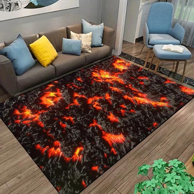 3D ковер-ковер вулкан с лавой Декор гостиной Визуальные эффекты Ковры Спальня Прикроватная зона Мягкий коврик для ног Вход в дом Кухня Придверный коврик