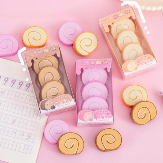 3Pcs Student Erasers Realistic Dessert Shape No Damage Paper Erasers with Independent Box Design Kids School