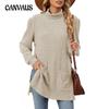 Autumn Women's Blouse Half High Neck Long Sleeve Loose Split Pocket Top