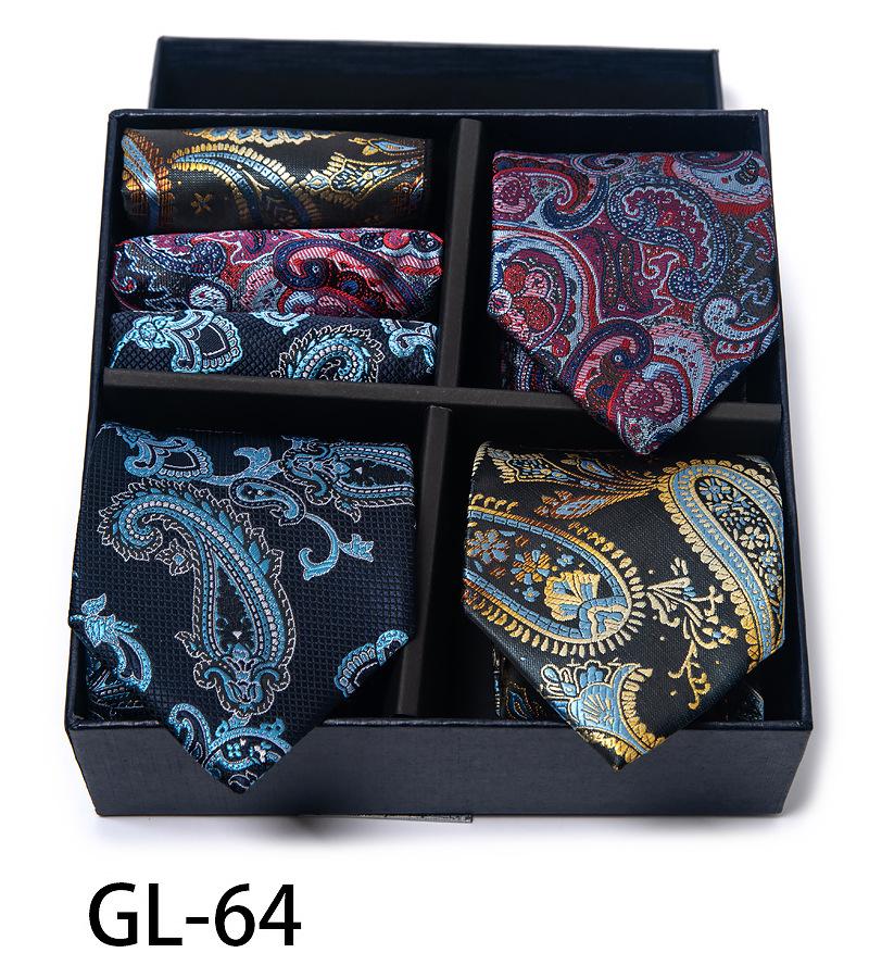 Men'S Gift Box Set Tie Fashion Business Net Color Jacquard Tie Square Scarf