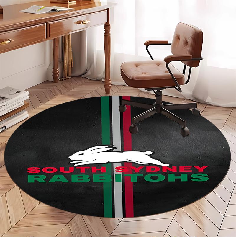 South Sydney Rabbitohs Pattern Round Rug, Indoor/Outdoor Mat, for Picnic, Gameroom, Bedroom, Office, Living Room, Home Decor Carpet, Birthday Gift