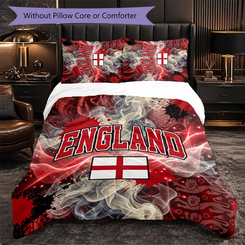 England Football Pattern 3 Pieces Bedding Set Soft Microfiber Duvet Cover with Pillow Cases for Bedroom