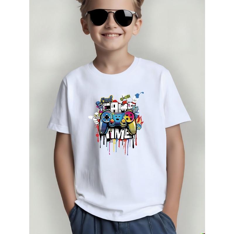 Kida Game Controller Print Crewneck Casual Short Sleeve Tee