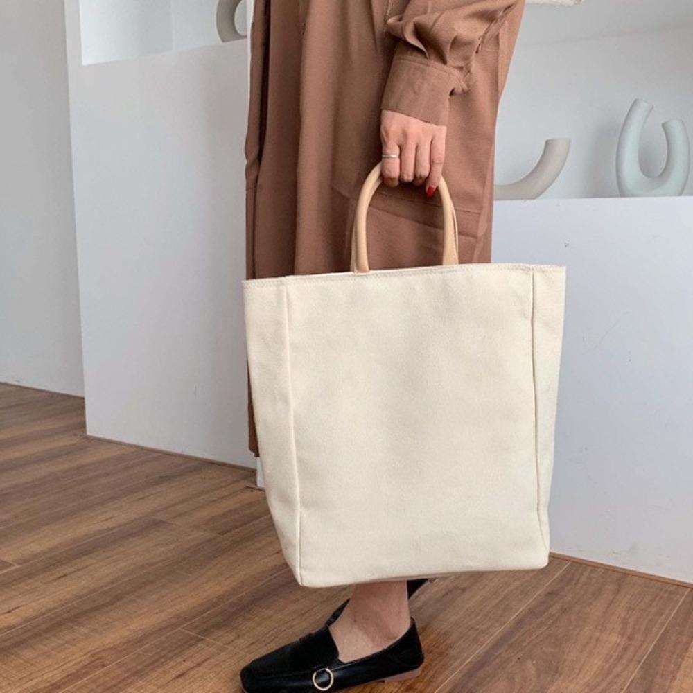 Solid Color Canvas Tote Bag Multifunctional Student Schoolbag Casual Women Handbag Shopping