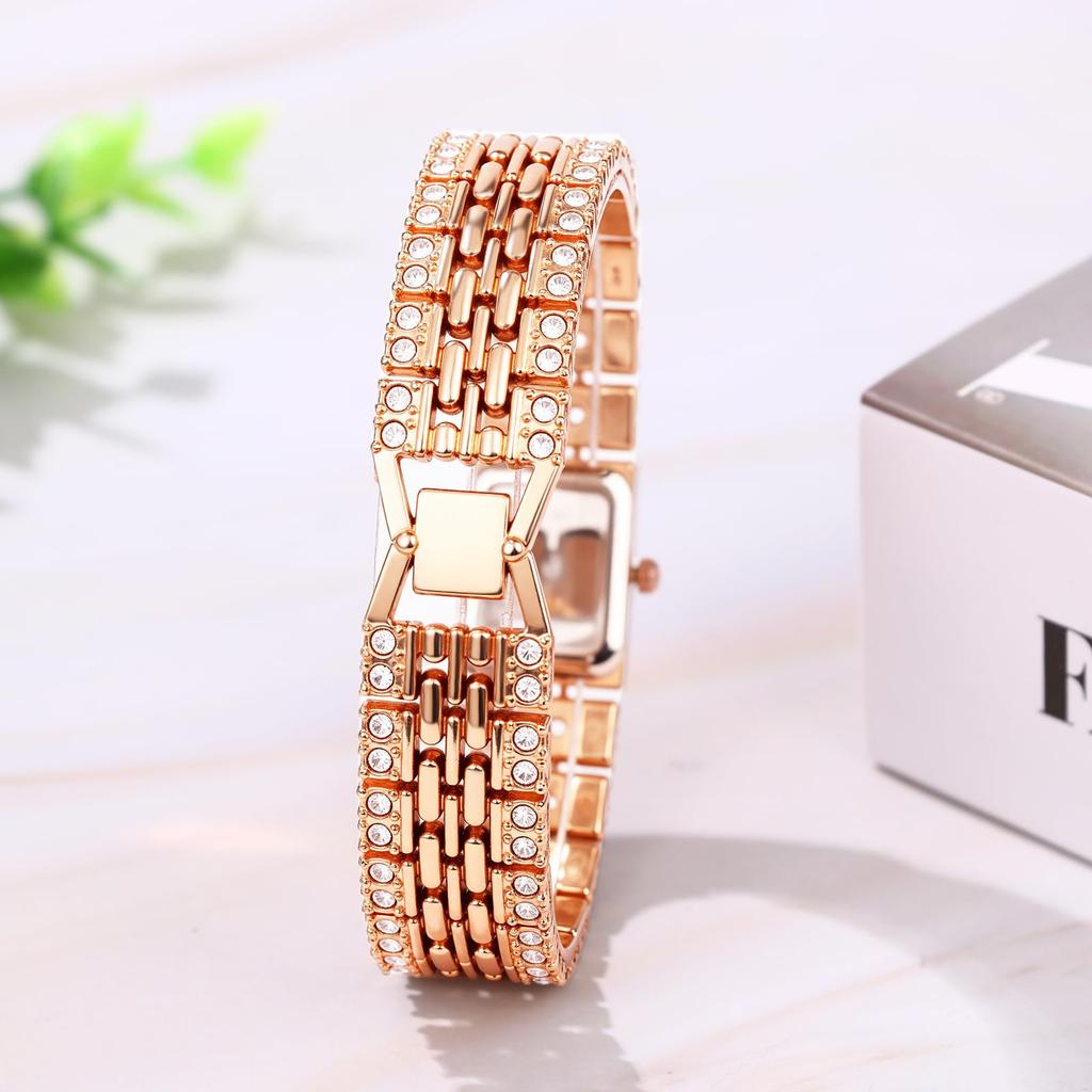 Square Wristwatch with Exquisite Beautiful Fashion Stainless Steel Watch Birthday Pink Women's Rhinestones Accessory, Formal, Business, Gift,