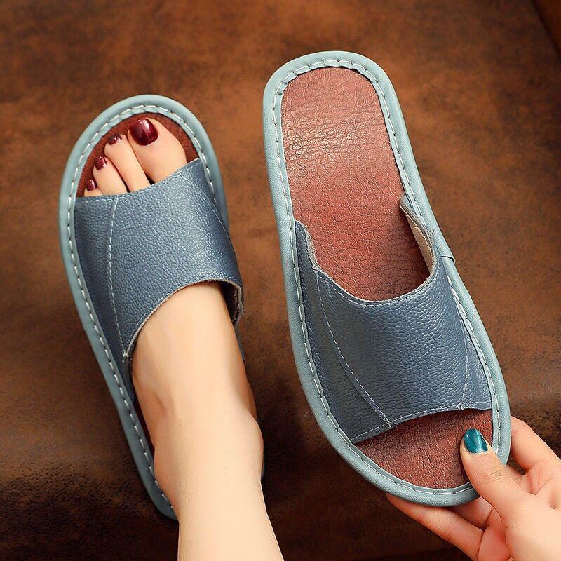 Унисекс тапочки из натуральной коровьей кожи: Нескользящий, Удобный, Повседневный и Крутой для Всех Сезонов