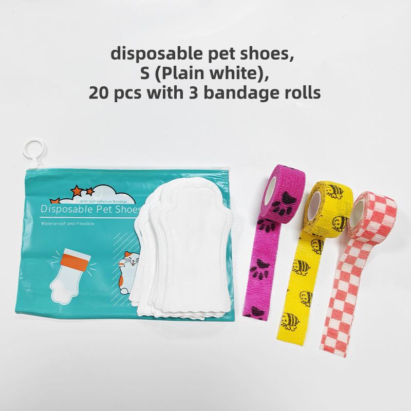 20pcs Pet Shoes with Adjustable Self-Adhesive Bandage Dog Foot Covers for Outdoor Disposable Pet Boots for Paw Protection