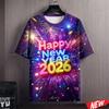 Красочная футболка с Новым годом женская 2026 Новый год с круглым вырезом и коротким рукавом женская семейная с 3D-принтом лошади для фестивальной вечеринки