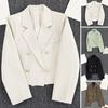 Spring Women Breasted Office Cropped Blazer Lapel Solid Color Long Sleeve Double Jacket Suit Coat