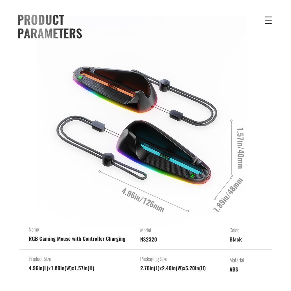 Portable Game Mice with RGB Lights Gaming Mouse Grips Controller Mouse Hand Grips for Joy-Con 2