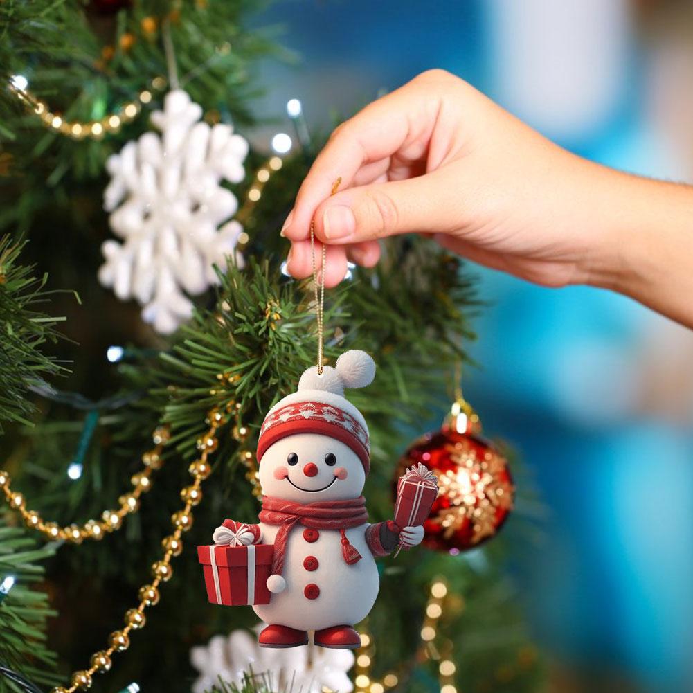 1/3/5PCS Christmas 2D Acrylic Cartoon Car Haning Pendants Xmas Santa Claus Snowman Ornaments Cute Christmas Tree Hangings Decor