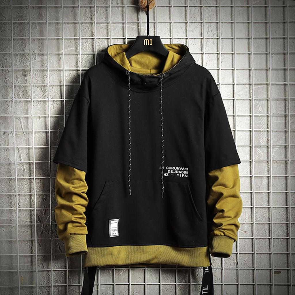 Мужская новая мода свободная строчка из двух частей свитер с капюшоном