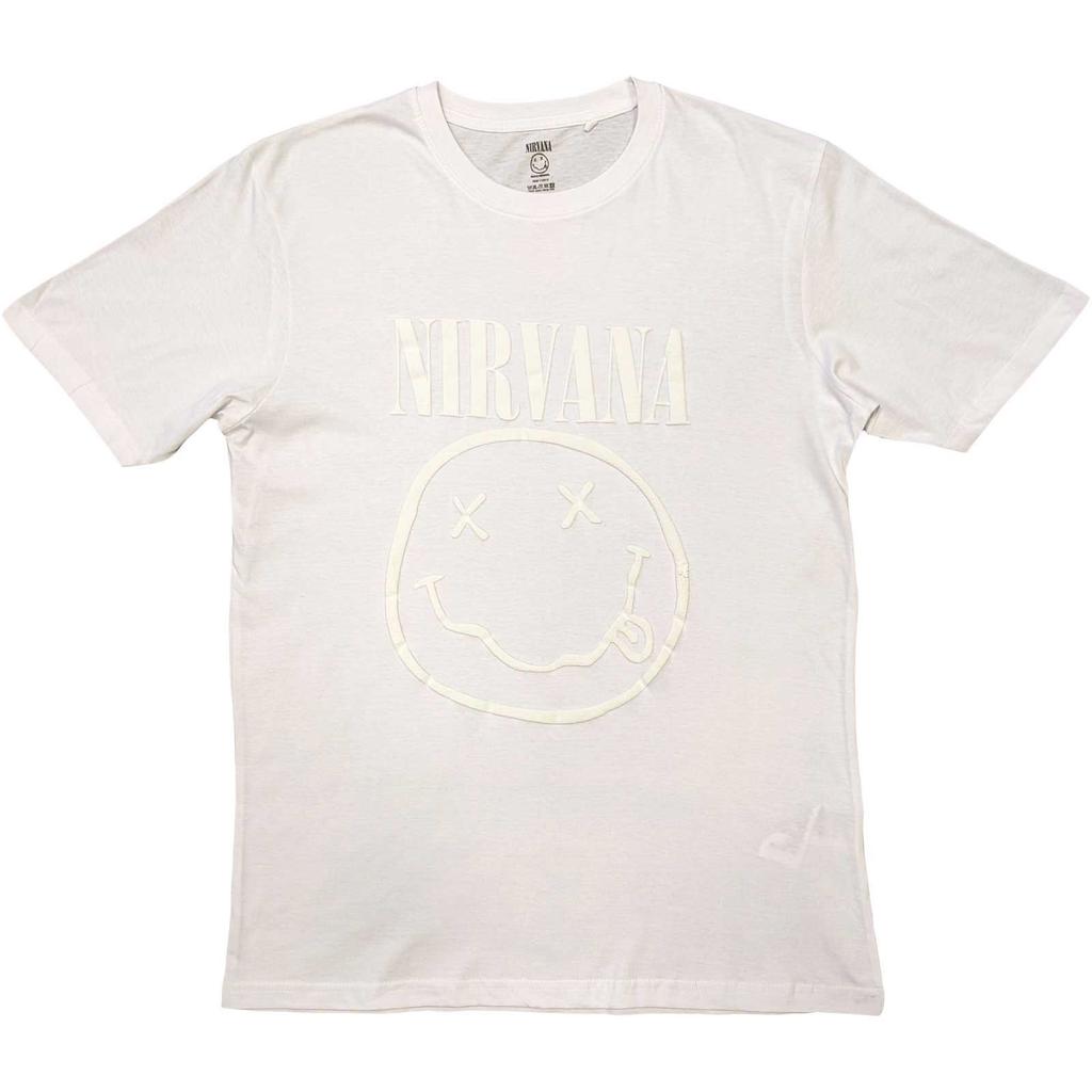New Nirvana Hi-Build T-Shirt: White Smiley OFFICIAL white