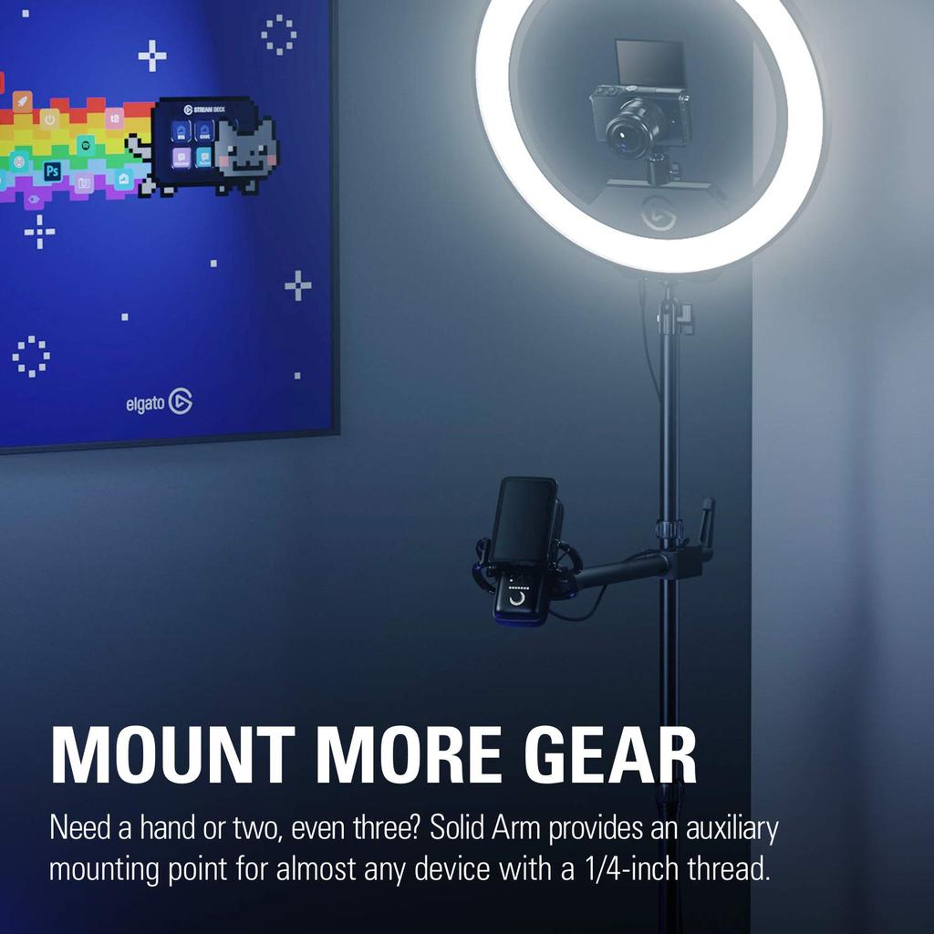Elgato Solid Arm, a Photography Support Arm for Additional Gear, Cameras, and Lighting Equipment, Compatible with Multiple Mount Accessories.