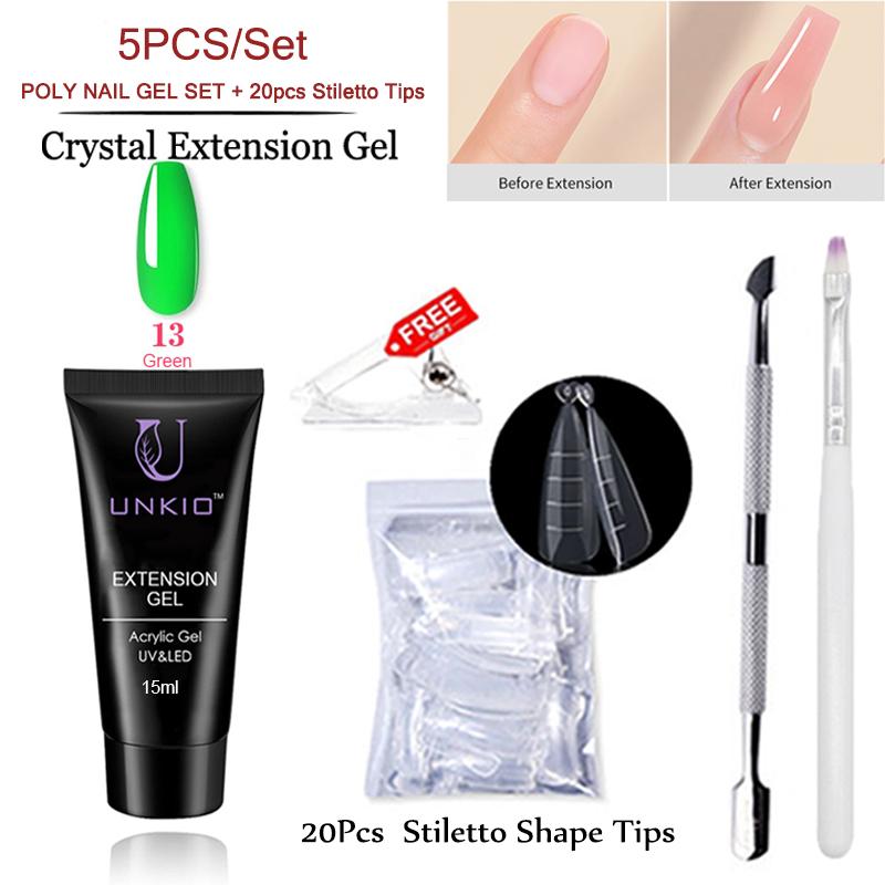 UNKIO Поли-набор для ногтей, УФ-светодиод, быстрое наращивание, наконечник-шпилька, двойной формы, наращивающий гель для ногтей, маникюрный набор, мини-набор для гель-лака