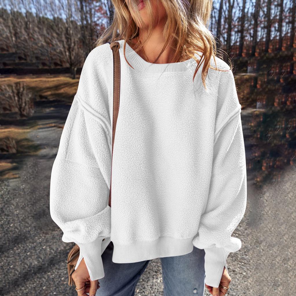 Женский однотонный пуловер с толстовкой, плюшевая модная толстовка с длинным рукавом