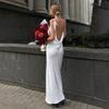 Women Sleeveless Solid Color Ankel-Length Slip Dress V-neck High Waist