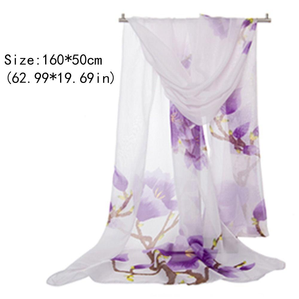 Flower Print Long Wrap Shawl 160*50cm Beach Gauze Scarf Elegant Shawl Silk for Women