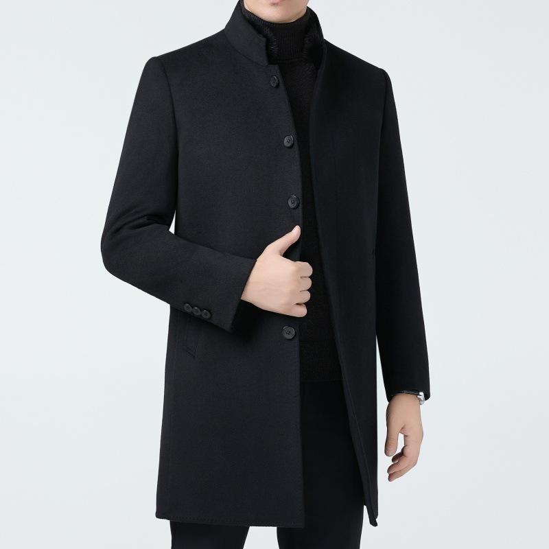 Длинное шерстяное двухстороннее пальто для мужчин среднего возраста с воротником-стойкой и съемной подстежкой для папы, шерстяное пальто большого размера