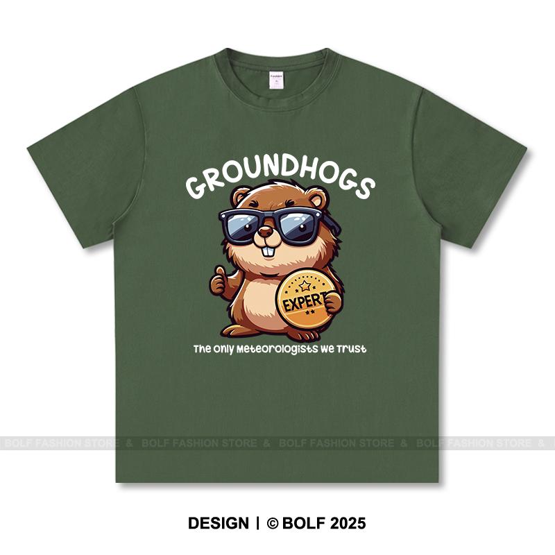 Women's Groundhogs Printed T-Shirt 100% Cotton Oversized Animal Graphic Tees for Men Summer Tops Nature Streetwear