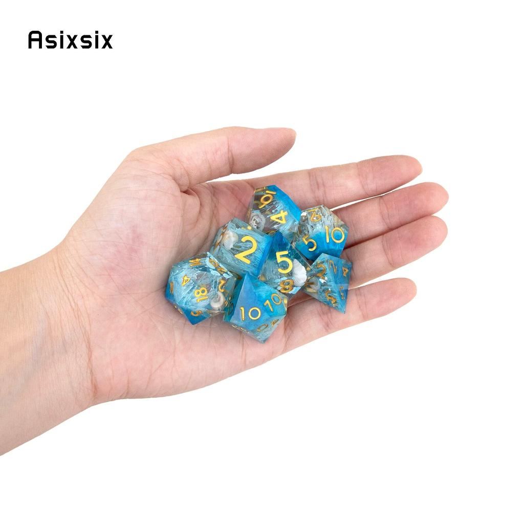 7 шт. синий золотой номер с острыми краями, смоляные кубики, многогранные кубики, подходящие для ролевых ролевых игр, настольная игра