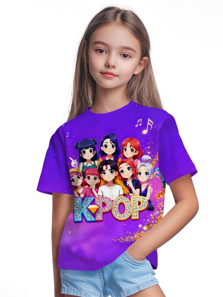 Kpop Мультяшный Принт Графические Детские Футболки Смешной Подарок для Фанатов Харадзюку Футболки Летние Топы Топы с Коротким Рукавом Детская Одежда