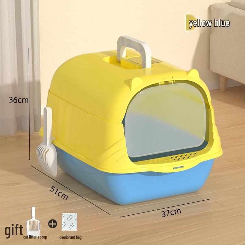 Extra Large Enclosed Cat Litter Box with Handle - Anti-Splash, Odor-Proof Design.