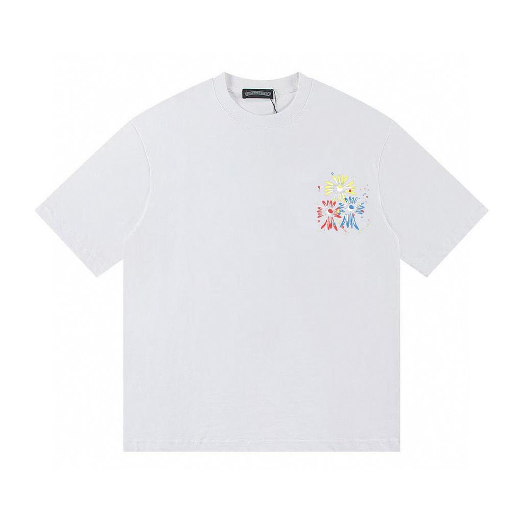 T26 CHROME HEARTS Лето 2026 Новая Высококачественная Хлопковая Футболка с Круглым Вырезом Свободного Большого Размера для Мужчин и Женщин Футболка для Пары