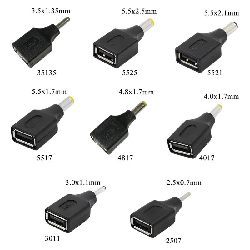 1pcs USB Power Plug Converter To 5.5*2.5 5.5x2.1 4.8x1.7 4.0*1.7 5.5*1.7 2.5*0.7 3.0*1.1 3.5x1.35 mm DC Jack Adapter Connector