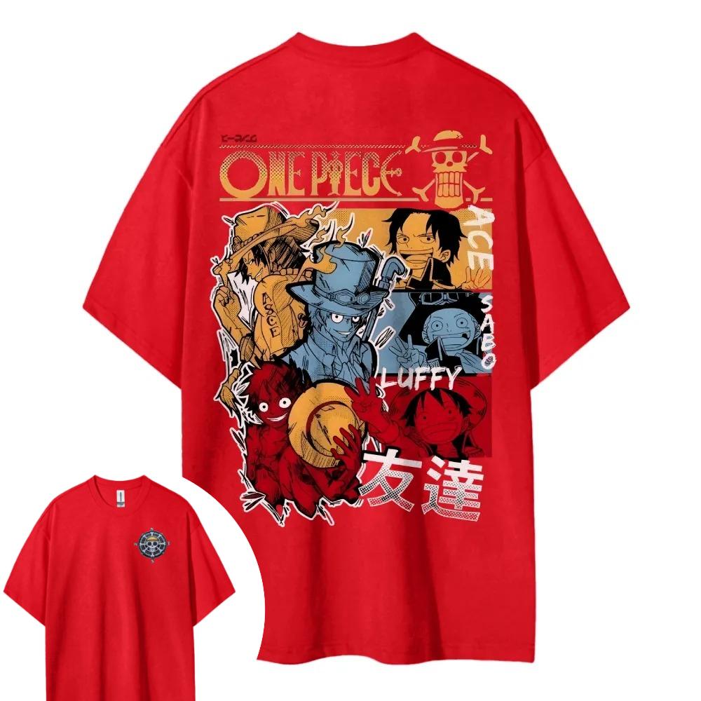ONE PIECE Три Брата Короткий Рукав Мужская и Женская Одна и Та Же Удобная Короткая Рубашка Для Пар Повседневная Короткий Рукав Популярный Топ